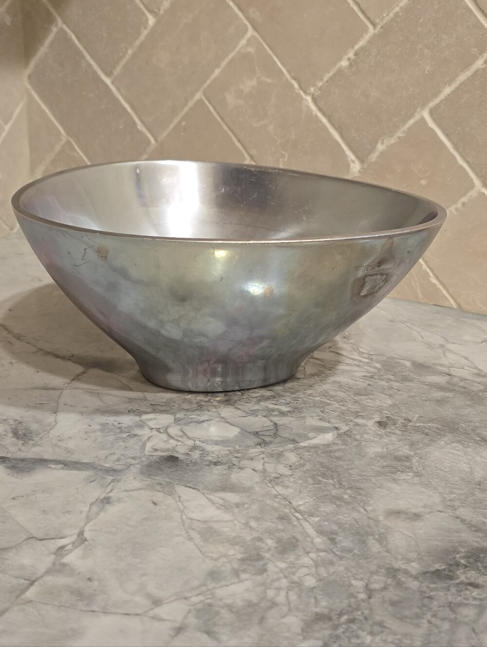 Vtg Mid Century Modern NAMBE 656 Aluminum Alloy Silver Tri Corner Dish Bowl